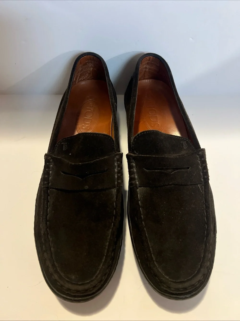Tod’s Brown Suede Penny Loafers Size 11 Made in Italy Vibram Luxury Shoes